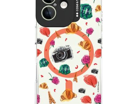 Capa TPU Case and Me Emily in Paris para iPhone 16 - Padrão Rosas   Croissants Online Hot Sale